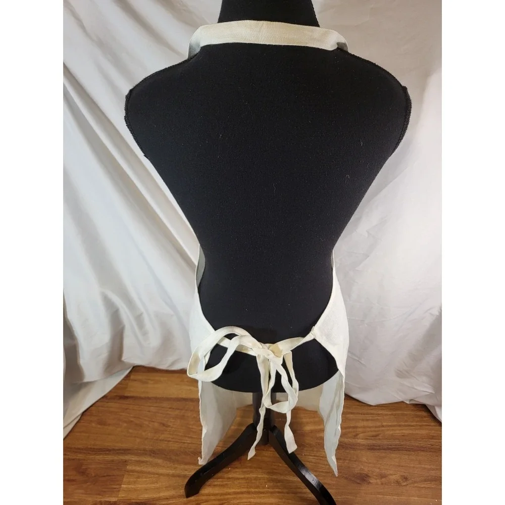 Williams Sonoma 100% linen Ivory apron with pocket cottagecore prairie Embroider